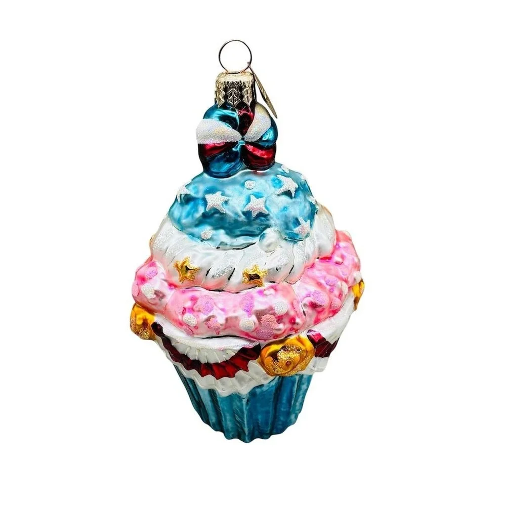 Christopher Radko Christmas‎ Cupcake Glass Ornament Multicolor